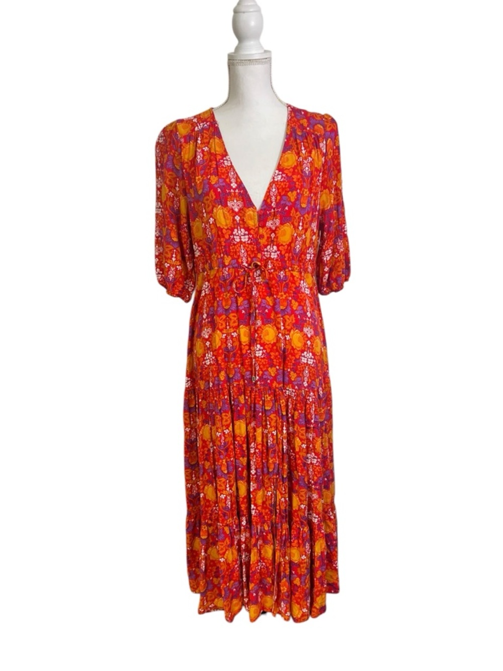 Anthropologie Abel the Label Floral Dress Short Sleeve Flowy Resort Medium